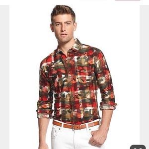 Bar lll Shirt Plaid Camo Button Down Shirt Size M